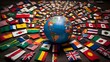 © RAMESH - A Colorful Globe Surrounded by Numerous National Flags, Symbolizing Global Diversity and Unity, Displayed on a Wooden Surface During a Cultural Event
