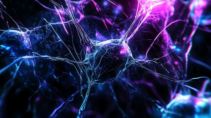 Poster - Abstract illustration of a neuron cell with glowing dendrites.