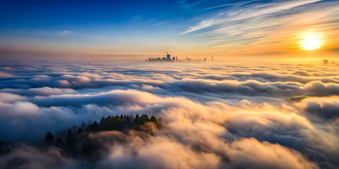 Wall Mural - City Above the Clouds: Sunrise Panorama