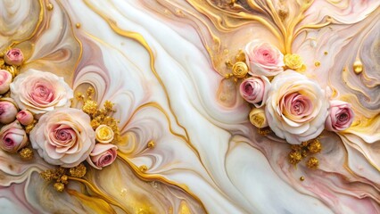 Wall Mural - Abstract marble fluid art mix of gold oil paint and pastel old roses acrylic paint on paper background, marble