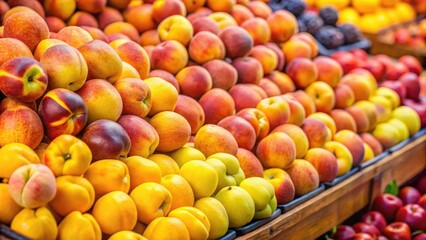 Canvas Print - Yellow peach and nectarine fruits beautifully displayed on a market stall , fresh, ripe, vibrant, healthy