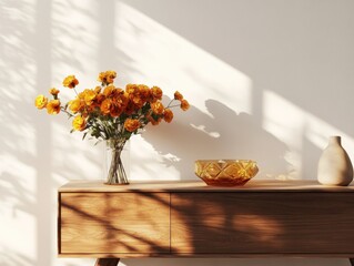 Aufkleber - Cheerful Modern Space with Bright Blooms and Geometric Decor