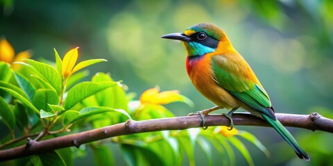 Poster - Beautiful Macau bird perched gracefully on a lush tree branch , Macau, bird, tree, nature, wildlife, colorful, feathers