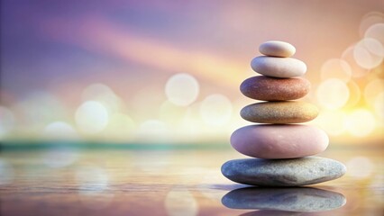 Wall Mural - Tranquil zen stones stacked against pastel gradient background depicting balance and harmony, zen, stones, balance