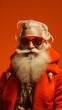 © Canities - Stylish Santa Claus with Red Sunglasses and White Beard on Orange Background
