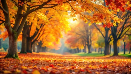 Sticker - Blurred background of autumn park with colorful leaves and trees , autumn, park, background, blurred, trees, foliage, colors