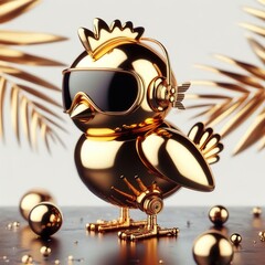 Wall Mural - a cute, cool and hip gold shinny metallic futuristic chick