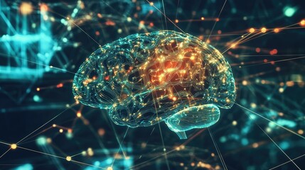 Poster - Human brain showing Intelligent thinking processing through the concept of a neural network