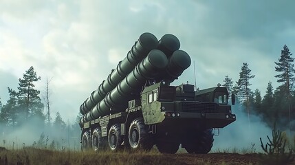 Wall Mural - Military Vehicle with Missiles in Forest