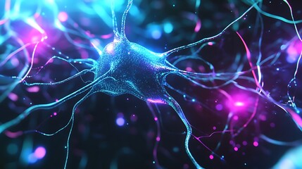 Aufkleber - Abstract rendering of a neuron with glowing connections.