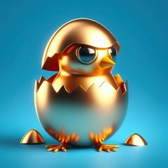 Wall Mural - a cute, cool and hip gold shinny metallic futuristic chick hatch from egg