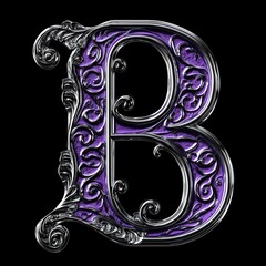 Metallic Purple Letter B Design in 3D Style