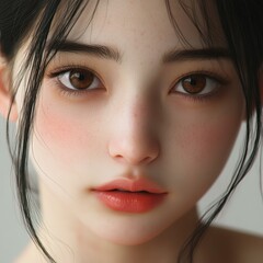 Poster - A stunning closeup portrait of an adorable Asian girl, showcasing hyperrealistic details and vivid expression.