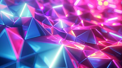 Wall Mural - 3d polygon texture,glow neon line around,glitter effect,vibrant color 