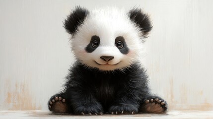 Cute baby panda sitting with a charming expression.