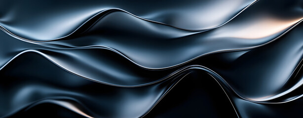 Poster - 3D Black Wavy Shapes Background