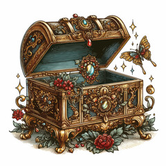 Wall Mural - Vector illustration of a detailed vintage jewelry box