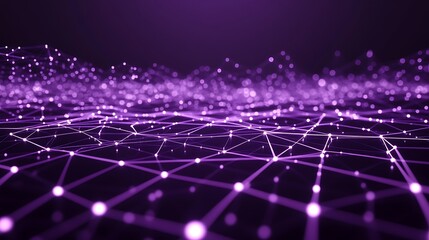 Abstract purple background with glowing lines and dots representing a digital network.