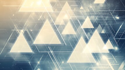 Poster - Abstract geometric pattern with white triangles and glowing lines on a dark background.