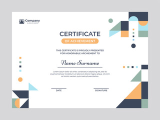 Colorful mosaic certificate template vector design