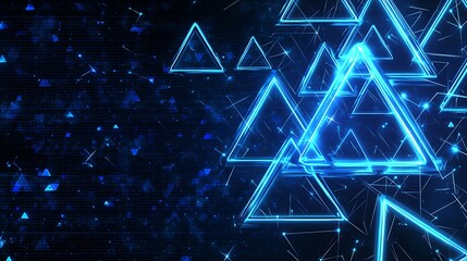 Poster - Abstract blue glowing triangle shapes on dark background.