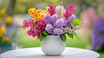 Poster - Multicolored Spring Flowers in a White Vase