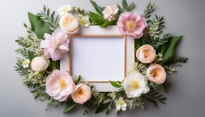 Wall Mural - Pink roses frame a blank picture