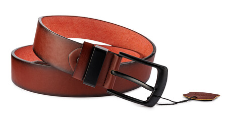 Brown leather belt isolated on a white background.