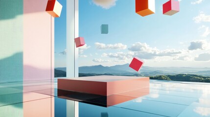 Wall Mural - 3d podium for products with shapes. display backdrop