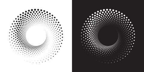 Poster - Halftone circular frame logo set. Circle dots isolated on the white background. Fabric design element. Halftone circle dots texture. Vector design element for various purposes.	
