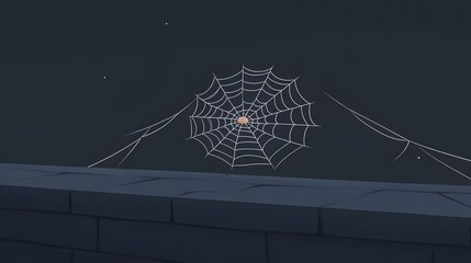 Close-up of a delicate spider web at night, showcasing intricate patterns and details.
