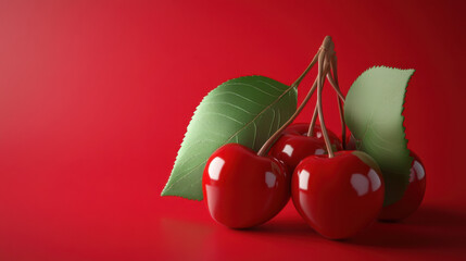 Fresh cherries on red background, Generative AI