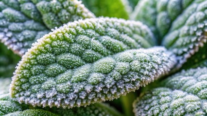 Wall Mural - Extreme close-up of powdery mildew on Salvia officinalis leaves, Golovinomyces biocellatus