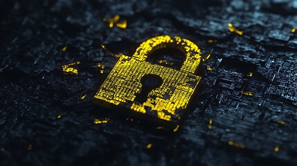 Poster - A glowing padlock on a dark, textured background, symbolizing digital security and protection.