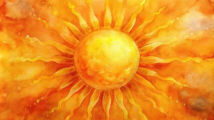 Extreme close-up watercolor sun abstract orange background