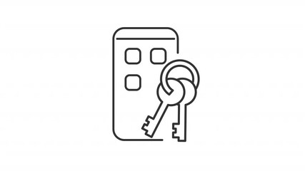 Poster - Phone block line animation. Smartphone security animated icon. Scaling squares, shaking keys. Protection, privacy. Black illustration on white background. HD video with alpha channel. Motion graphic