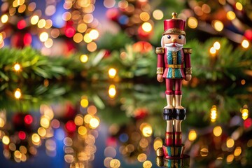 festive holiday background with nutcracker decorations