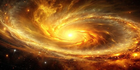 fiery golden nebula reflected in the cosmos