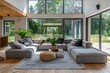 © MahmudulHassan - Beautiful living room interior with cozy grey sofas, coffee table and big window