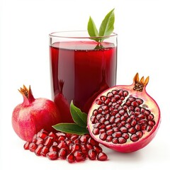 Delicious pomegranate juice, isolated on white background, perfect for a refreshing and nutritious beverage option.