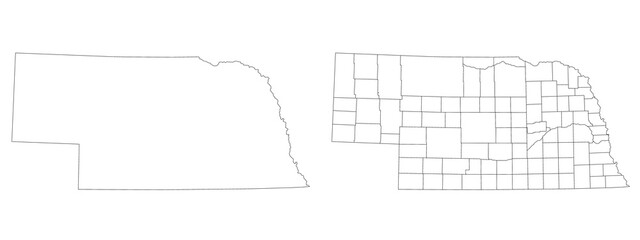 Nebraska administrative map, Nebraska outline and counties state map set - illustration version