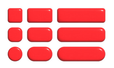 Poster - 3d buttons collection for ui and ux design template. realistic red glossy squared and rounded badges
