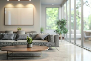 Wall Mural - Classic living room interior with grey sofas, coffee table and big window