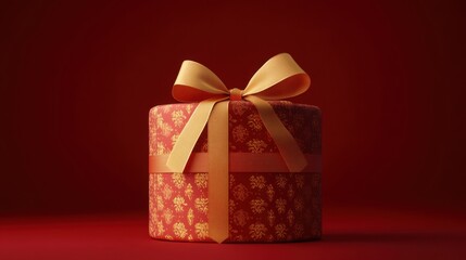 Elegant Diwali gift box mockup with a gold ribbon and diya pattern on a red background.