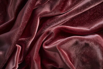 A close up of a red velvet fabric with a shiny texture