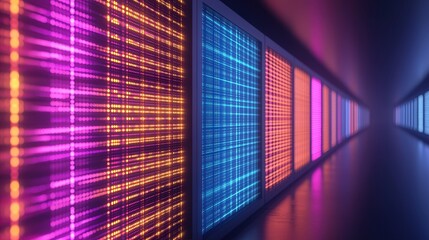 Wall Mural - Futuristic Neon Grid Wall with Vibrant Colors