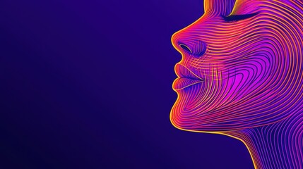 Canvas Print - Abstract Face Profile  Neon Lines  Futuristic Portrait  Digital Art  Colorful Background