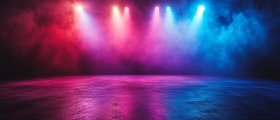 Leinwandbilder - Empty stage scene with colorful spotlights and ample copy space, designed for eyecatching banner backgrounds