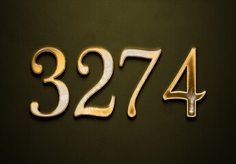 Canvas Print - Old gold effect of 3274 number with 3D glossy style Mockup.	