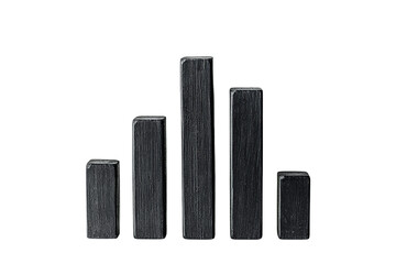 Poster - Black wooden blocks of varying heights arranged in ascending order on a white isolated background.